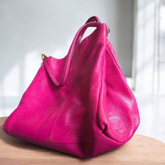 COACH Madison Phoebe 3 Section Shoulder Bag Tumbled Hot Pink Leather - Picture 3 of 16